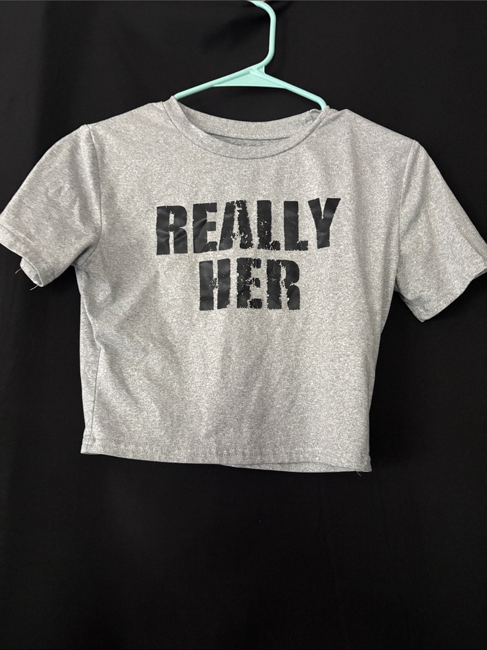 SHEIN Grey Crop Tee with Black "REALLY HER" Graphic